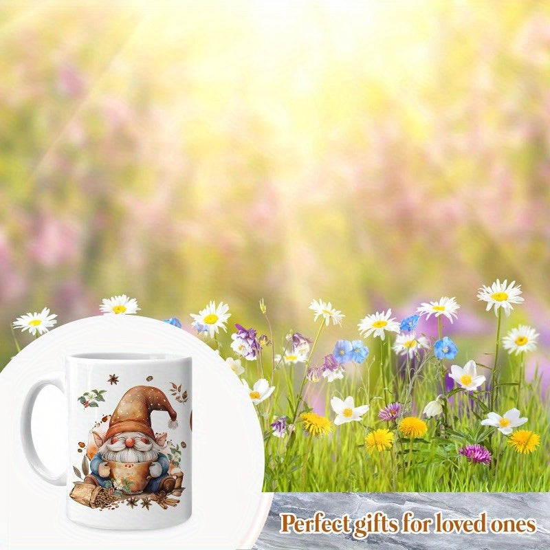 1-Pack Gnome Mug - Gnome With Coffee Mug - Gnome Lover Gifts - Gifts For Men Women - Birthday Christmas Gifts - 11oz White Ceramic Coffee Tea Cup/Sports Cup/Sports Cup