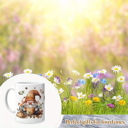 1-Pack Gnome Mug - Gnome With Coffee Mug - Gnome Lover Gifts - Gifts For Men Women - Birthday Christmas Gifts - 11oz White Ceramic Coffee Tea Cup/Sports Cup/Sports Cup