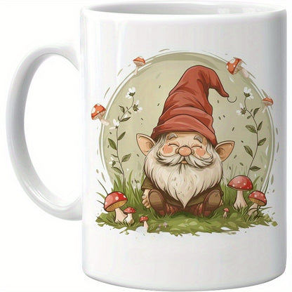 1-Pack Gnome Mug - Gnome With Coffee Mug - Gnome Lover Gifts - Gifts For Men Women - Birthday Christmas Gifts - 11oz White Ceramic Coffee Tea Cup/Sports Cup/Sports Cup