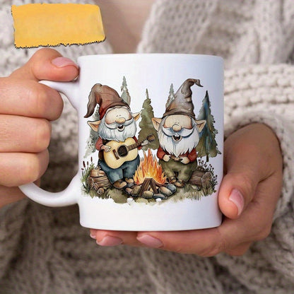 1-Pack Gnome Mug - Gnome With Coffee Mug - Gnome Lover Gifts - Gifts For Men Women - Birthday Christmas Gifts - 11oz White Ceramic Coffee Tea Cup/Sports Cup/Sports Cup