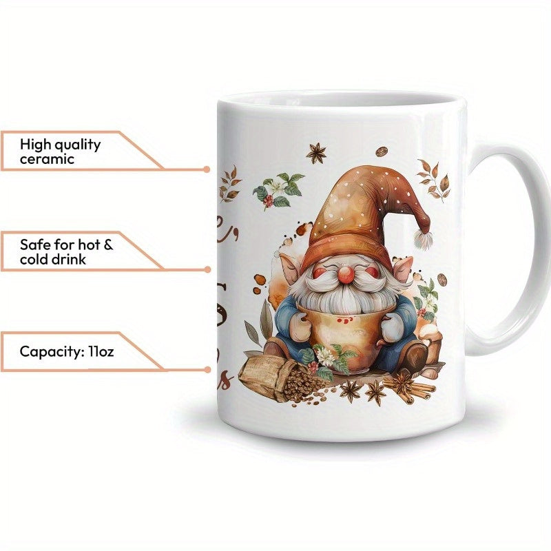 1-Pack Gnome Mug - Gnome With Coffee Mug - Gnome Lover Gifts - Gifts For Men Women - Birthday Christmas Gifts - 11oz White Ceramic Coffee Tea Cup/Sports Cup/Sports Cup