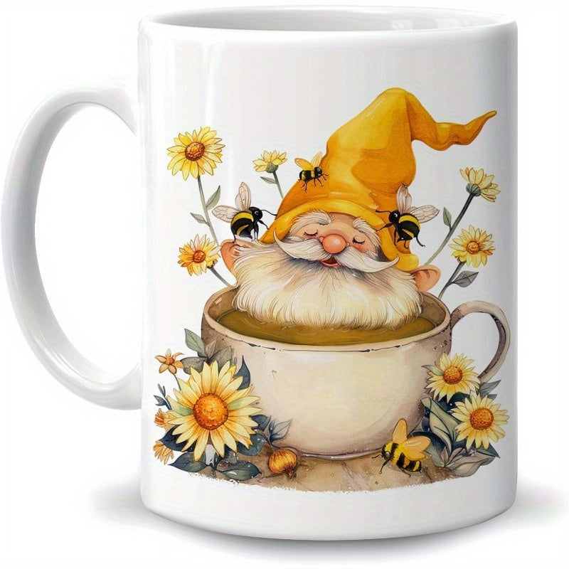 1-Pack Gnome Mug - Gnome With Coffee Mug - Gnome Lover Gifts - Gifts For Men Women - Birthday Christmas Gifts - 11oz White Ceramic Coffee Tea Cup/Sports Cup/Sports Cup