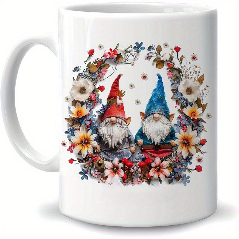 1-Pack Gnome Mug - Gnome With Coffee Mug - Gnome Lover Gifts - Gifts For Men Women - Birthday Christmas Gifts - 11oz White Ceramic Coffee Tea Cup/Sports Cup/Sports Cup