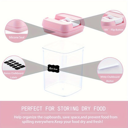 Pink Airtight Food Storage Container Set-10 Piece BPA Free Clear Plastic Cereal Canisters with Easy Lock Lids-Kitchen & Pantry Organization Containers for Sugar, Flour, Cereal, Labels & Marker (SC001, SC002, SC003, SC004)