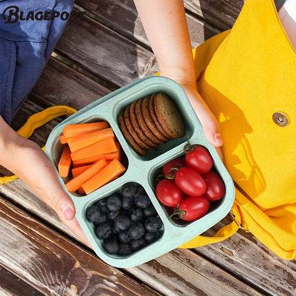 12 Pcs Bento Snack Containers 4 Divided Compartments Wheat Straw Snack Box with Lid Reusable Meal Prep Lunch Box Food Storage Containers for Adults Travel Work