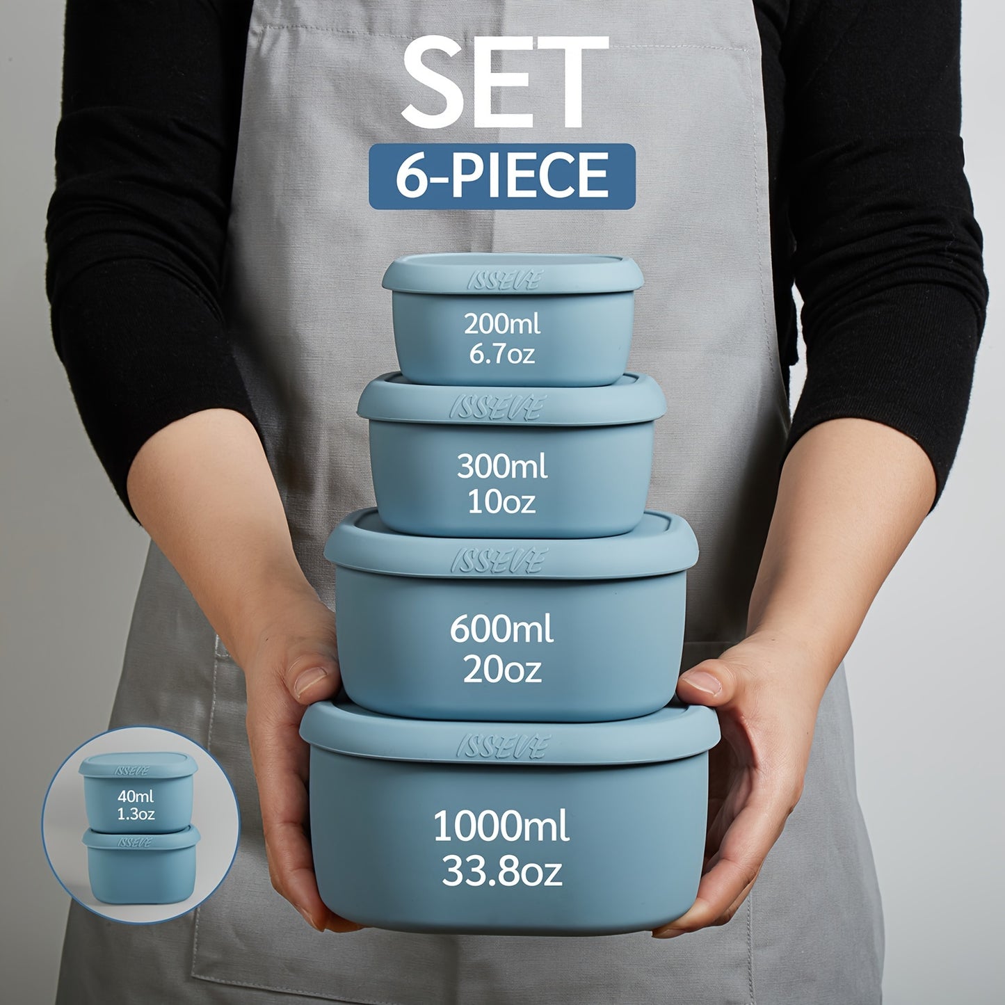 6Pcs/Set Nesting Silicone Food Storage Containers With Lids, BPA Free Reusable Meal Prep Silicone Containers Airtight, Freezer Dishwasher Safe (33.8oz, 20oz, 10oz, 6.7oz, 1.3oz)