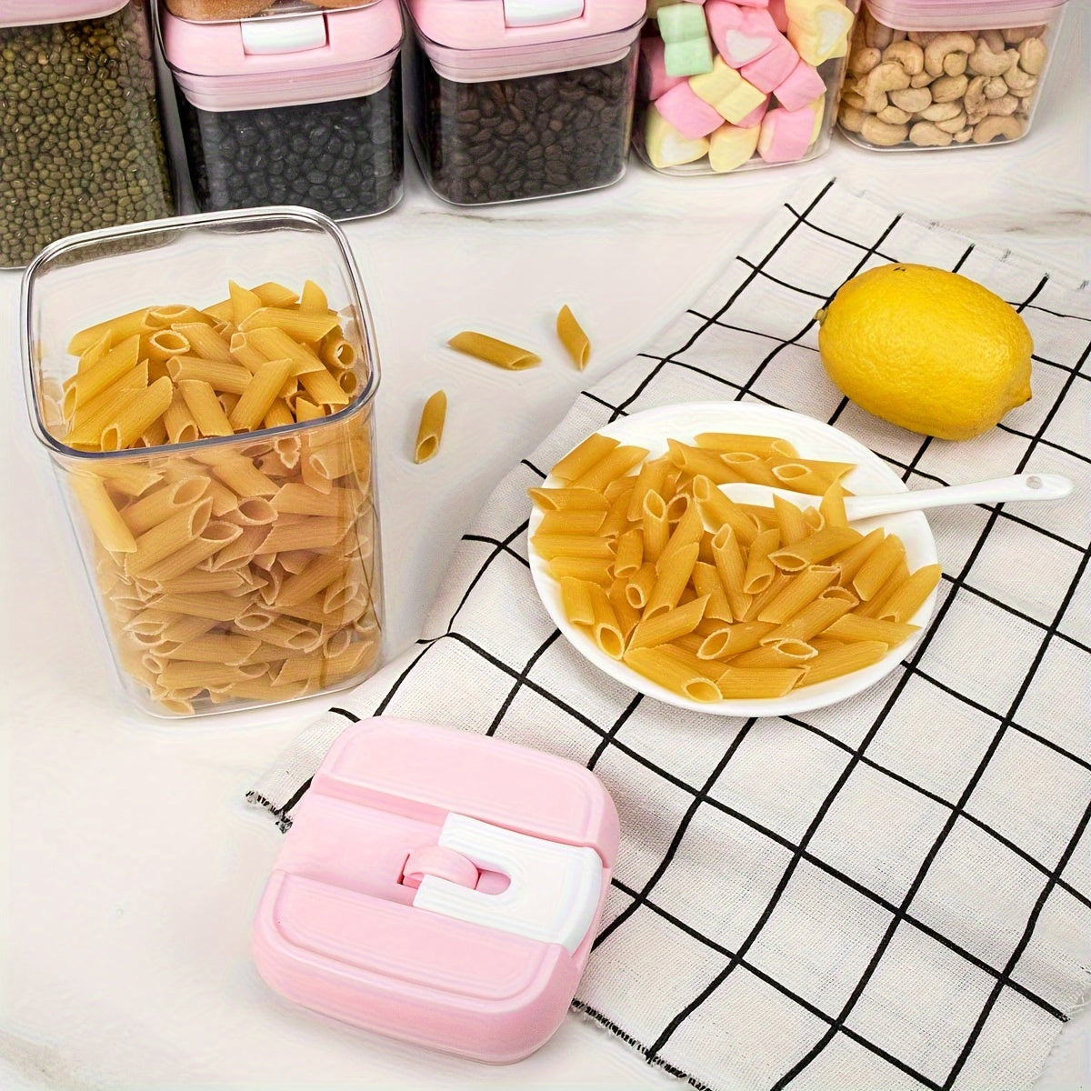 Pink Airtight Food Storage Container Set-10 Piece BPA Free Clear Plastic Cereal Canisters with Easy Lock Lids-Kitchen & Pantry Organization Containers for Sugar, Flour, Cereal, Labels & Marker (SC001, SC002, SC003, SC004)