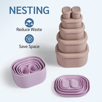 6Pcs/Set Nesting Silicone Food Storage Containers With Lids, BPA Free Reusable Meal Prep Silicone Containers Airtight, Freezer Dishwasher Safe (33.8oz, 20oz, 10oz, 6.7oz, 1.3oz)