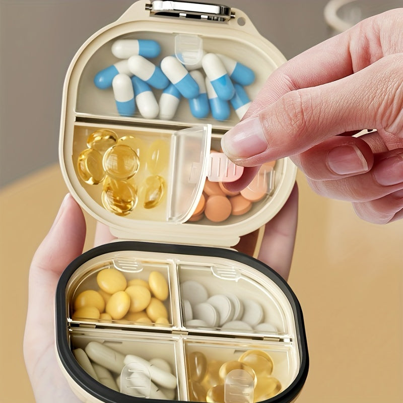 Portable sealed seven-compartment pill storage box, can record time divided into large and small two models. Can be used as fish oil, vitamins, pills storage box. Travel Pill Box