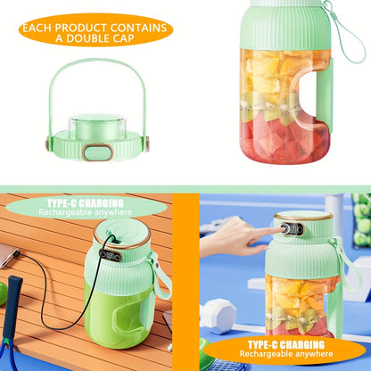 Portable Juicer Blender Cup 40.5oz/1200ml, One Cup And Two Lids (drink Lid And Juicer Lid), Super Large Capacity, Free Silicone Straw And TYPE-C Charging Cable