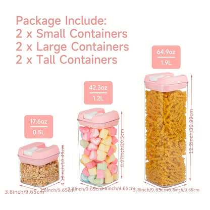 Pink Airtight Food Storage Container Set-10 Piece BPA Free Clear Plastic Cereal Canisters with Easy Lock Lids-Kitchen & Pantry Organization Containers for Sugar, Flour, Cereal, Labels & Marker (SC001, SC002, SC003, SC004)