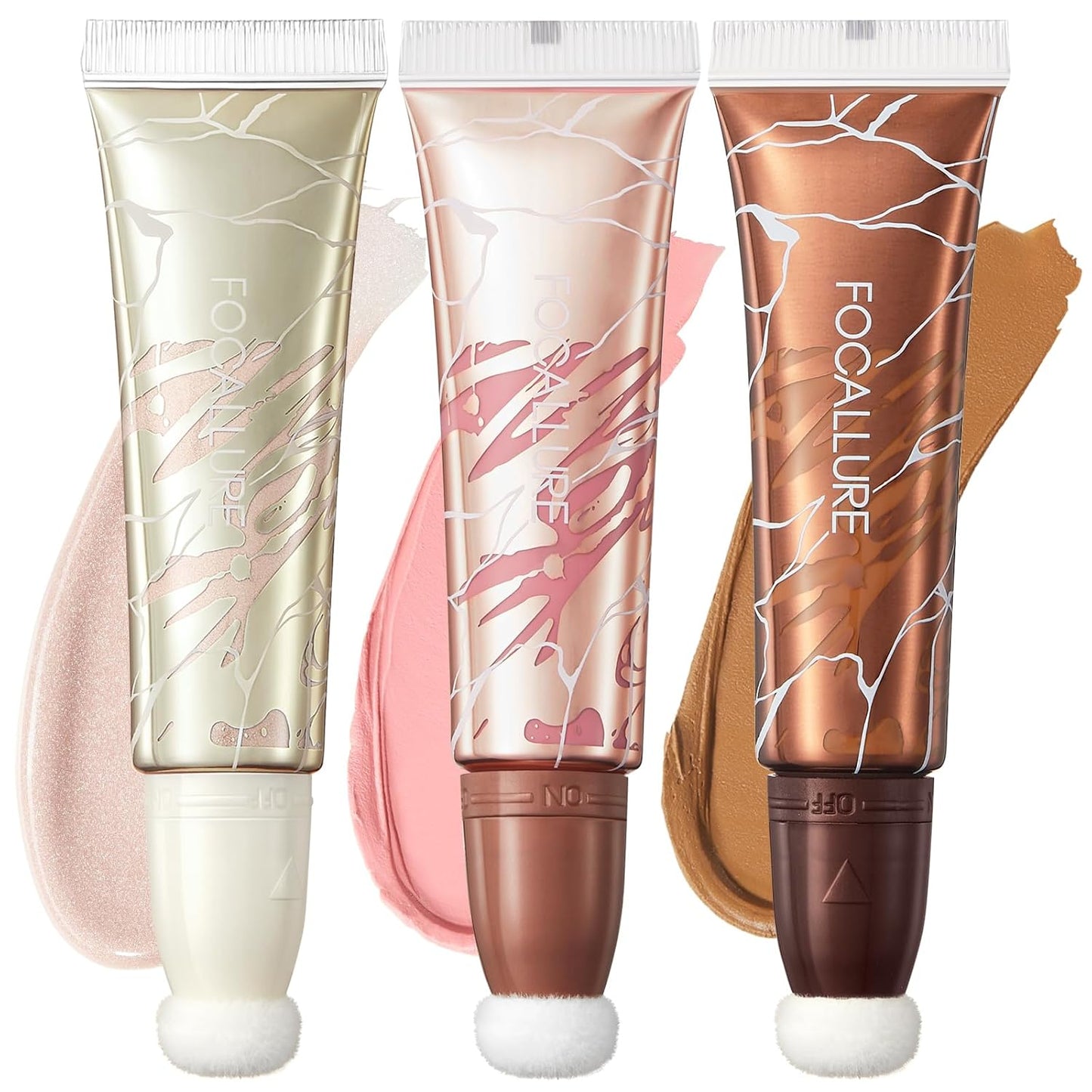 3 PCS Liquid Contour Stick,Moisturizing Highlighter,Blush and Bronzer,Silky Cream Contouring Pen with Soft Cushion Applicator,Long Lasting Face Illuminator Makeup,Bikini Beach