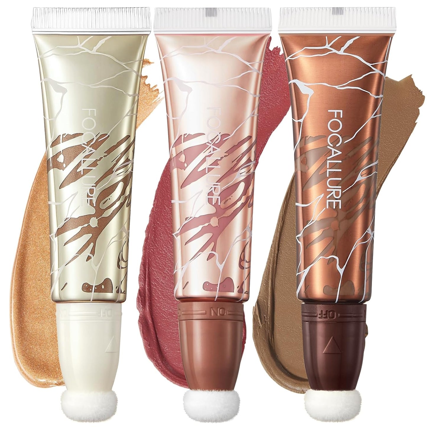 3 PCS Liquid Contour Stick,Moisturizing Highlighter,Blush and Bronzer,Silky Cream Contouring Pen with Soft Cushion Applicator,Long Lasting Face Illuminator Makeup,Bikini Beach