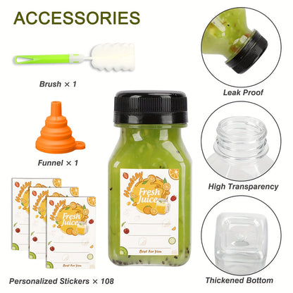 100pcs 4 Oz Bottles, Reusable Mini JuiceBottles With Lids, Labels, Funnel And Brush BeverageContainers For Juicing, Milk And Beverages