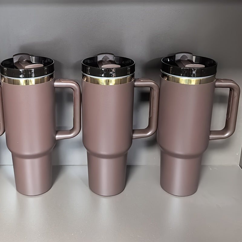 20 PACK 40 oz Tumbler with Handle and Straw Lid Powder Coated Chocolate Gold Plated Laser Engraving Insulated Reusable Double Wall Stainless Steel Water Bottle Travel Mug