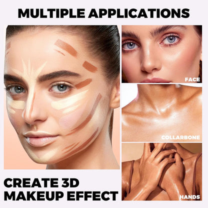 3 PCS Liquid Contour Stick,Moisturizing Highlighter,Blush and Bronzer,Silky Cream Contouring Pen with Soft Cushion Applicator,Long Lasting Face Illuminator Makeup,Bikini Beach