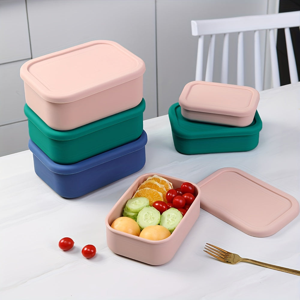 3pcs Silicone Bento Lunch Box Set with Lids - Airtight, Microwave & Dishwasher Safe Food Storage Containers in Green/Pink/Blue - Perfect for School, Office, Camping & Picnics (10oz, 23.6oz, 44oz)