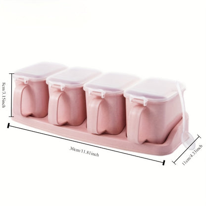 3-In-1 Multi-Compartment Spice Organizer - Acid & Alkali Resistant, Non-Slip Rubber Base, Easy-Clean Kitchen Storage For Salt, Sugar, Pepper - Beige/Pink