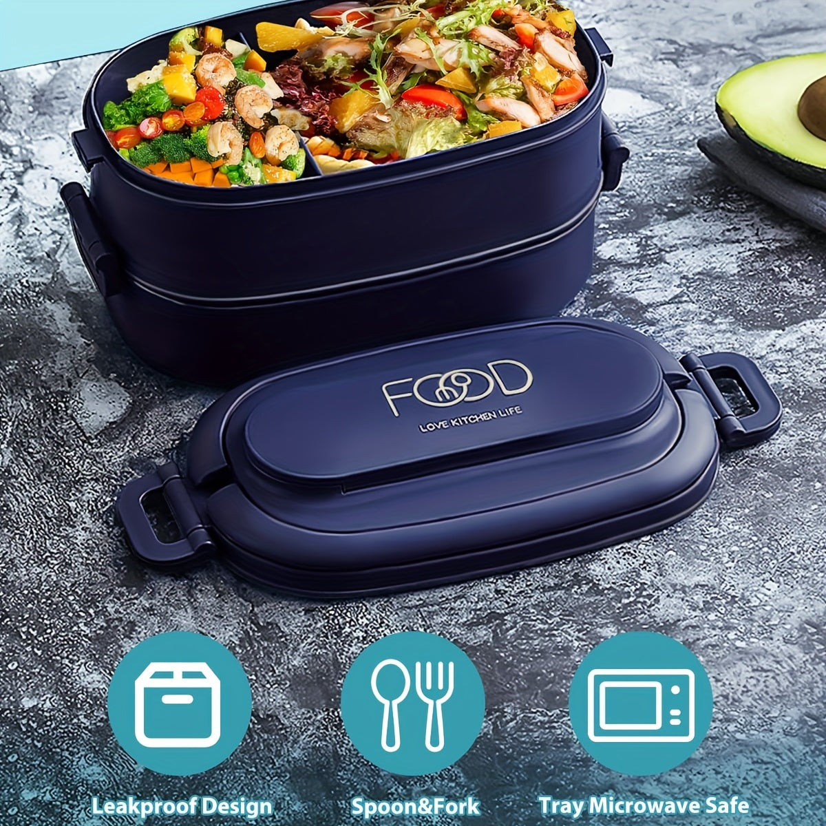 Bento Box Adults Lunch Box: Stackable Lunchbox w/Utensils, Leak-Proof Portable Lunch Container w/Divided Compartments, 1550ml Microwave Safe Lunch Box for Work, Outdoors