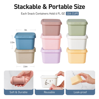 6oz Silicone Snack Containers For Kids Toddlers, Reusable Small Containers With Lids, Leak Proof Silicone Food Storage Containers, Stackable Toddler Lunch Box For Daycare, School, Travel