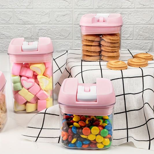 Pink Airtight Food Storage Container Set-10 Piece BPA Free Clear Plastic Cereal Canisters with Easy Lock Lids-Kitchen & Pantry Organization Containers for Sugar, Flour, Cereal, Labels & Marker (SC001, SC002, SC003, SC004)