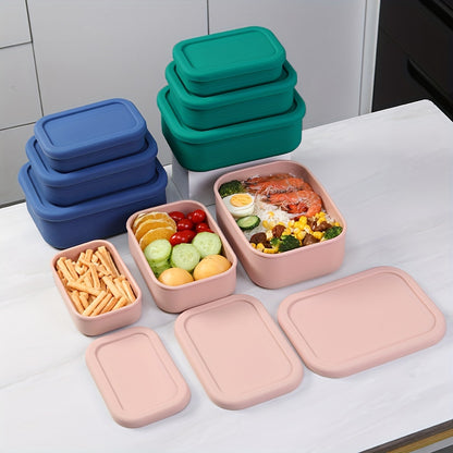 3pcs Silicone Bento Lunch Box Set with Lids - Airtight, Microwave & Dishwasher Safe Food Storage Containers in Green/Pink/Blue - Perfect for School, Office, Camping & Picnics (10oz, 23.6oz, 44oz)