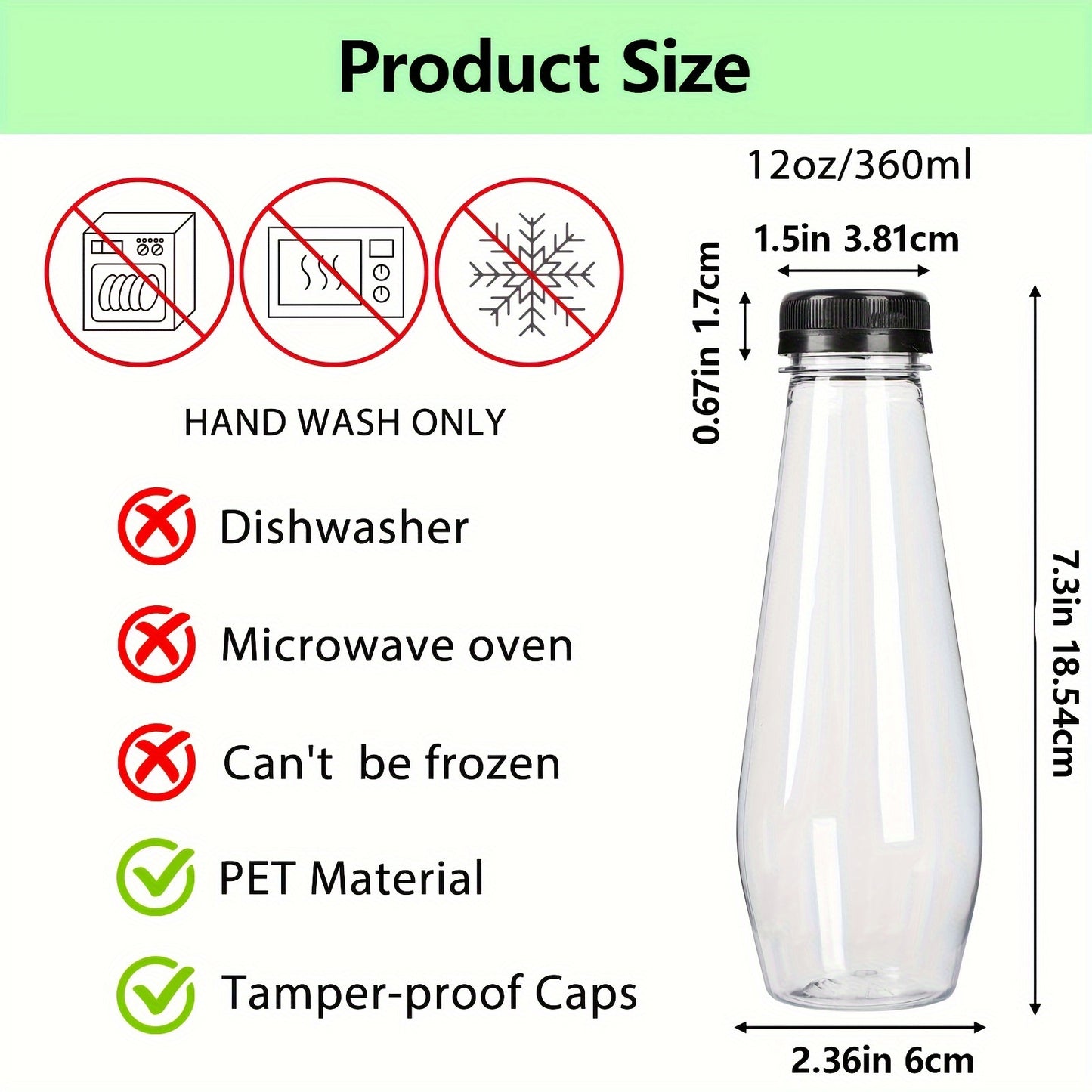 40pcs Juice Bottles, Empty Plastic Juicing Bottles with Caps, 12oz  Cone Reusable Clear Bulk Beverage Containers for Juicing, Drinking, Milkshake, Tea, can store juices, milk, can seal your food well, 7.3x2.36in