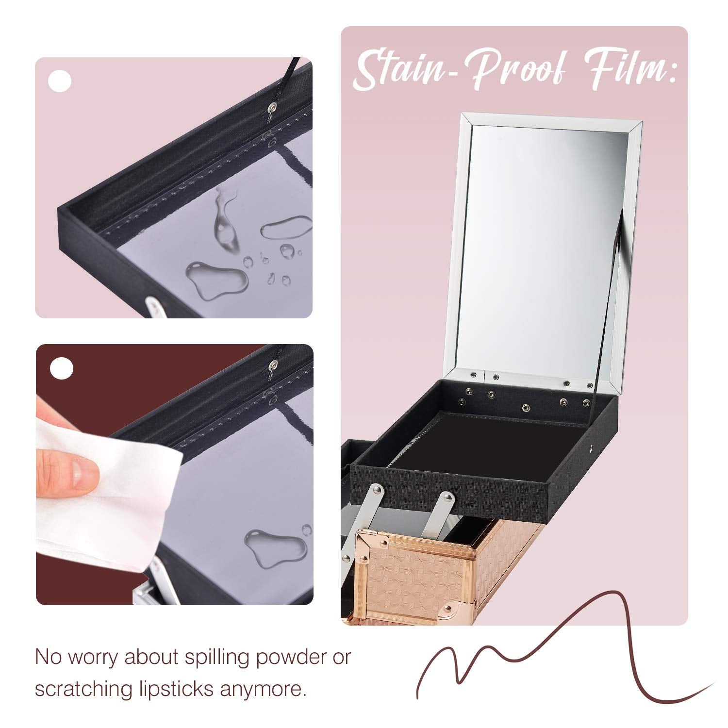 Beauty Makeup Train Case for Lady Portable Cosmetic Box Jewelry Organizer Lockable with Keys and Mirror 2-Tier Trays Carrying with Handle Makeup Storage Box - Rose Gold