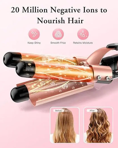 PRO Waver Curling Iron Wand,  5 in 1 Curling Wand Set with 3 Barrel Hair Crimper for Women, Fast Heating Hair Wand Curle