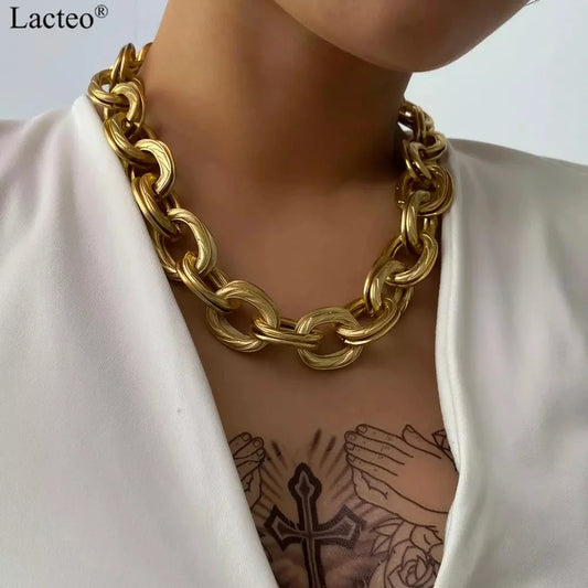 Double Layered Chain Choker Necklace for Women Hip Hop Thick Chunky Cross Chain Charm Necklace