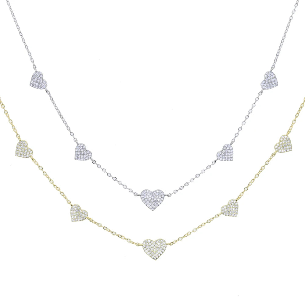 High Quality Micro Pave White CZ Heart Charm Link Chain Necklace Minimal Delicate Fashion Jewelry