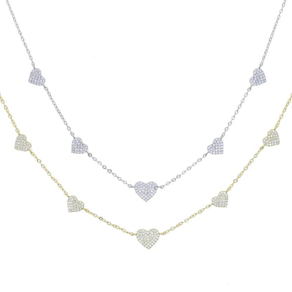High Quality Micro Pave White CZ Heart Charm Link Chain Necklace Minimal Delicate Fashion Jewelry