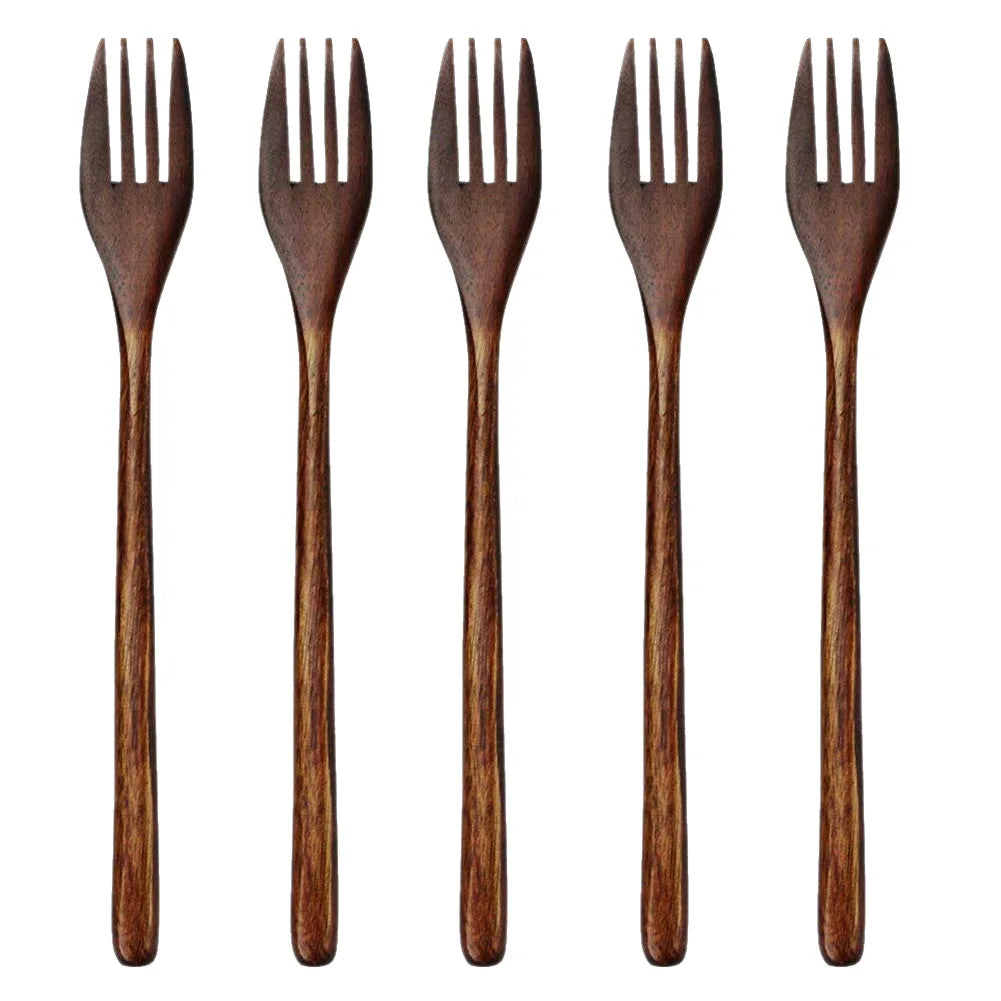 5 Pieces Wooden Soup Spoon and  Fork Eco Friendly Set for Eating Mixing Stirring Tableware Natural Ellipse Ladle eco friendly