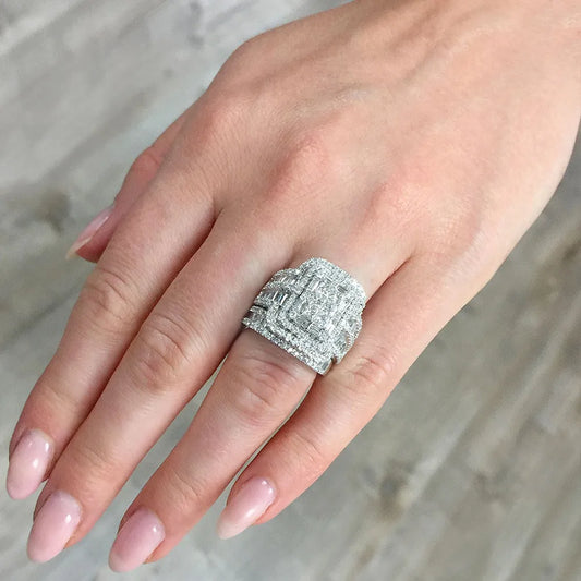 Vintage Female White Crystal Stone Rings Silver Color Wedding Jewelry For Women Charm Bride Square Big Engagement Ring Set