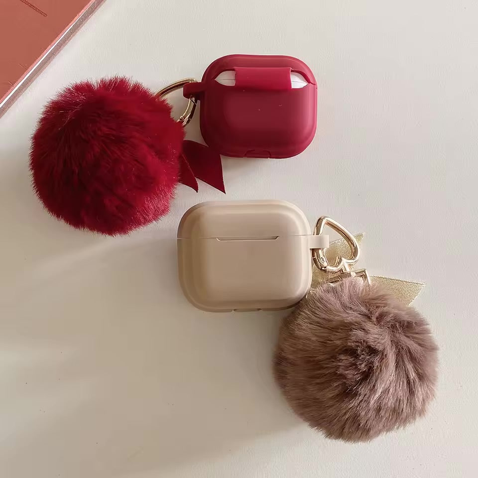 Soft Plush Fluffy Sphere For AirPods 1/2/3 Pro 2 Silicone Protective Case Suitable Ladies For AirPods 4