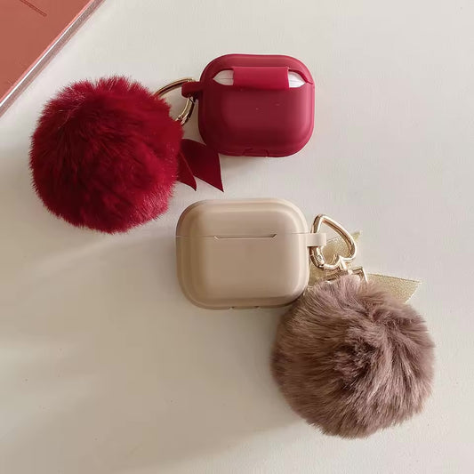 Soft Plush Fluffy Sphere For AirPods 1/2/3 Pro 2 Silicone Protective Case Suitable Ladies For AirPods 4