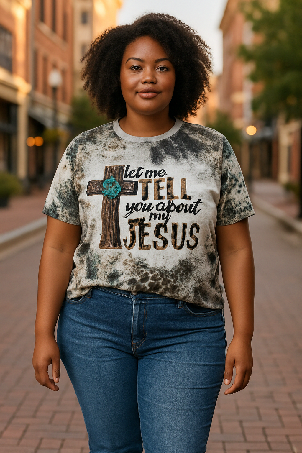 Let Me Tell You About My Jesus Letter & Cross Print T-shirt, Casual Vintage Leopard Short Sleeve T-shirt, Women's Clothing