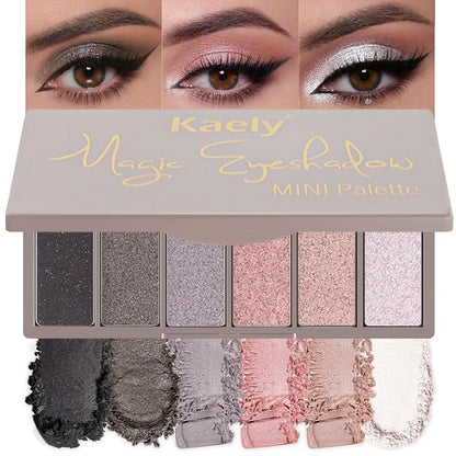6 Color Eyeshadow Palette – Nude, Pink, Mauve, Rose Gold, Coffee & Black | Shimmer & Matte Travel Makeup
