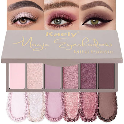 6 Color Eyeshadow Palette – Nude, Pink, Mauve, Rose Gold, Coffee & Black | Shimmer & Matte Travel Makeup