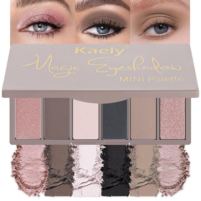 6 Color Eyeshadow Palette – Nude, Pink, Mauve, Rose Gold, Coffee & Black | Shimmer & Matte Travel Makeup