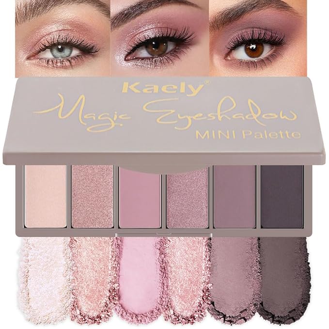6 Color Eyeshadow Palette – Nude, Pink, Mauve, Rose Gold, Coffee & Black | Shimmer & Matte Travel Makeup