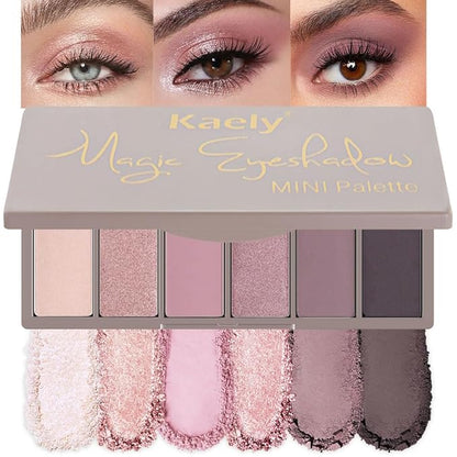 6 Color Eyeshadow Palette – Nude, Pink, Mauve, Rose Gold, Coffee & Black | Shimmer & Matte Travel Makeup