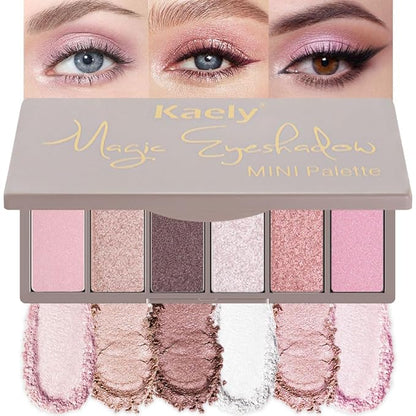 6 Color Eyeshadow Palette – Nude, Pink, Mauve, Rose Gold, Coffee & Black | Shimmer & Matte Travel Makeup