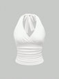 Leopard Printed V-neck Backless Halter Crop Top for Women Summer Sexy Y2K Sleeveless Ruched Top Streetwear