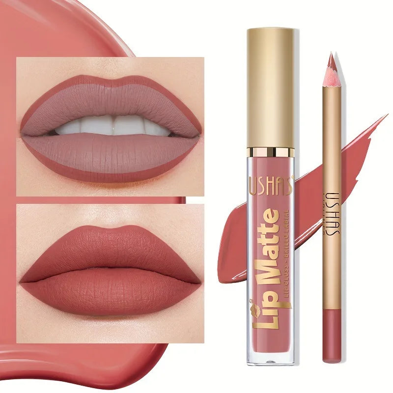 Matte Lipgloss&lip Liner Set 12 Colors Waterproof Luquid Lipstick High Pigmented Long Lasting Waterproof Lips Makeup