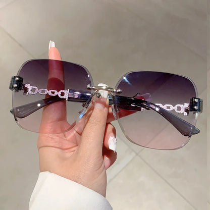 Gradient Tea Women Sunglasses Oversize Rimless Retro Shades for Decoration Driving UV Protection Sun Glasses