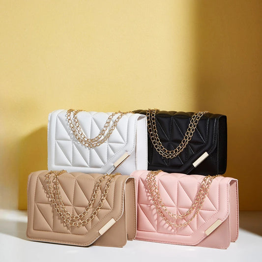 Triangle diamond check embroidery small square bag new fashion with solid color sequin magnetic link crossbody bag