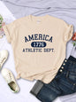 America 1776 Athletic Dept Letter T-Shirt Female Sport Casual Top Cool Hip Hop Tee Shirt Soft Breathable T Shirt Women