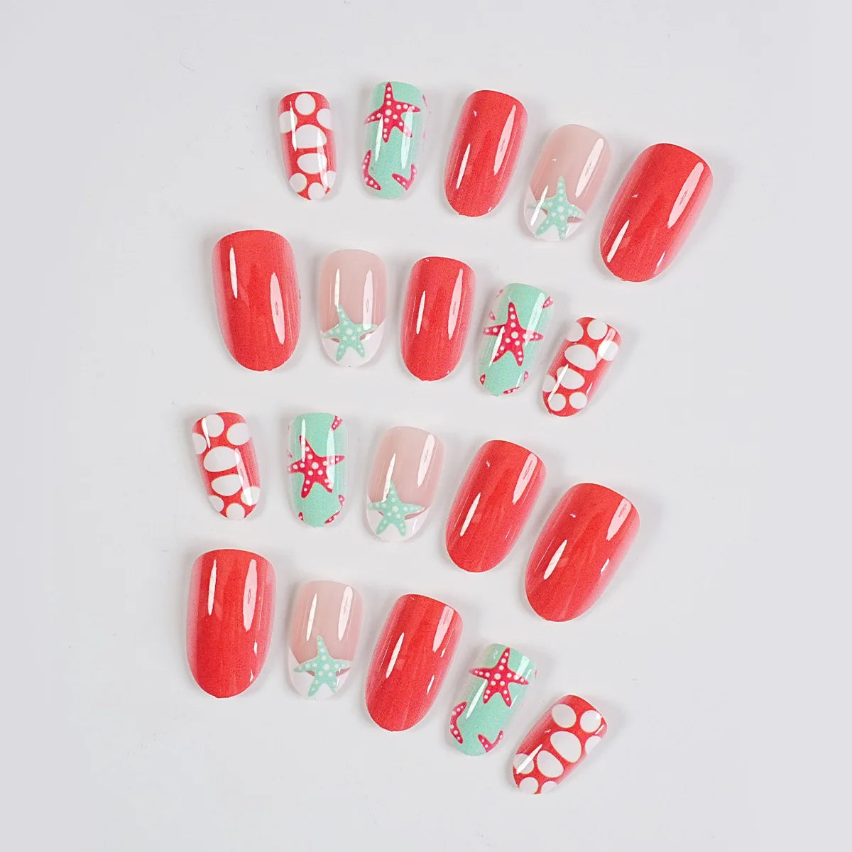 24Pcs Almond Coverage Press On Nails Starfish Beach Fake Nails Cute Briquette Reusable False Nail Summer Hot Wear Nails