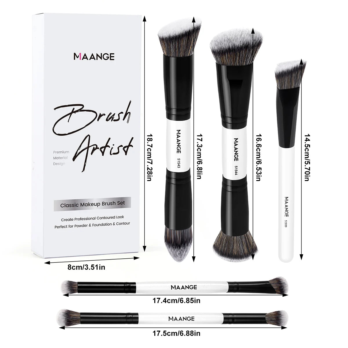 Makeup Brush Set Soft Hair Synthetic Kabuki Brushes Foundation Powder Blending Concealer Eyeshadow Double-ended Brushes